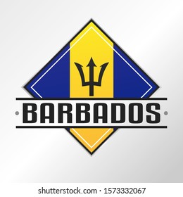 Barbados Flag Emblema. Vector Design National. Illustration Country Symbol. Insignia Banner Logo.