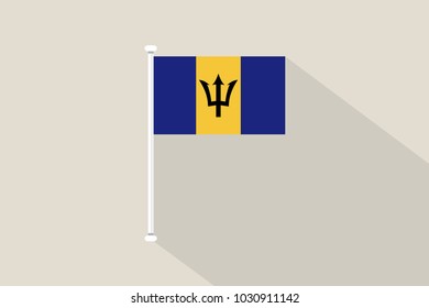 Barbados flag with flagpole,vector illustration