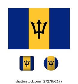 Colección de iconos planos de la bandera de Barbados