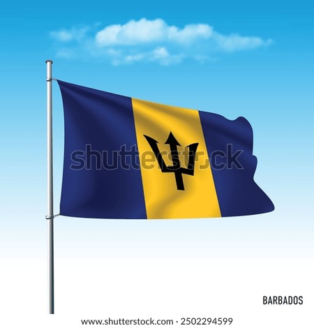 Barbados flag flying on blue sky, vector illustation.