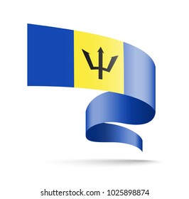 Barbados flag in the form of wave ribbon. Vector illustration on white background.