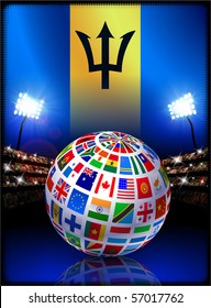 Barbados Flag with Globe on Stadium Background Original Illustration