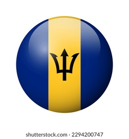 Barbados flag - glossy circle badge. Vector icon.