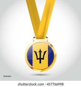 Barbados Flag in gold Medal. Vector Illustration. RIO Olympic Game gold Medal. Vector Illustration