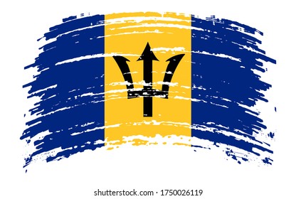 Barbados flag in grunge brush stroke, vector image