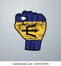 Barbados Flag with Hand Design isolated on white background. Vector illustration