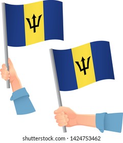 Barbados flag in hand. Patriotic background. National flag of Barbados vector illustration