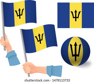 Barbados flag in hand set. Ball flag. National flag of Barbados vector illustration