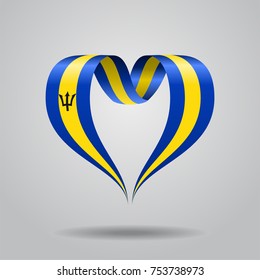 Barbados flag heart-shaped wavy ribbon. Vector illustration.