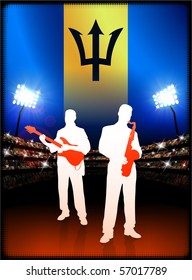 Barbados Flag with Live Music Band on Stadium Background Original Illustration