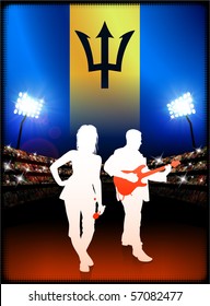 Barbados Flag with Live Music Band on Stadium Background Original Illustration