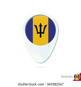 Barbados flag location map pin icon on white background. Vector Illustration.