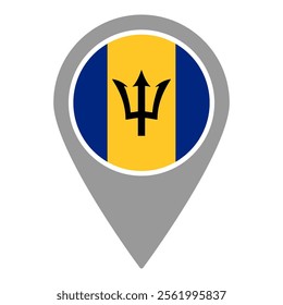 Barbados flag location pin, flag application, Flag on Location Pin, graphic design, map pointer, vector illustration.