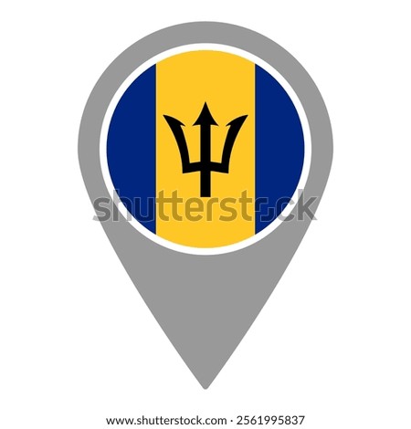 Barbados flag location pin, flag application, Flag on Location Pin, graphic design, map pointer, vector illustration.