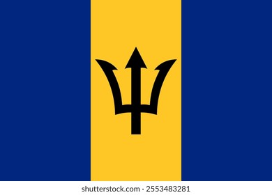 Barbados flag in official colors, dimensions and aspect ratio. Vector flag symbolizing national pride, identity, heritage, patriotism and authority