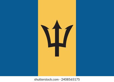 Barbados flag. The official ratio. Flag icon. Standard color. Standard size. A rectangular flag. Computer illustration. Digital illustration. Vector illustration.