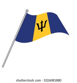 Barbados flag on the flagpole. Official colors and proportion correctly. waving of Barbados flag on flagpole, vector illustration isolate on white background.