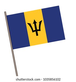 Barbados flag on the flagpole. Official colors and proportion correctly. waving of Belize flag on flagpole, vector illustration isolate on white background.