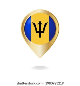 Barbados flag on golden pointer map, Vector illustration eps.10