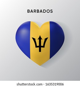 Barbados flag on a realistic heart shape, vector illustration on a white background