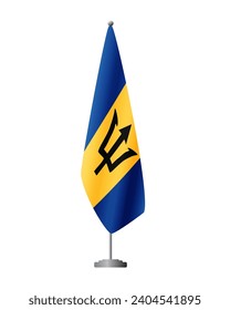 Barbados flag on flag stand for official meetings, transparent background, vector