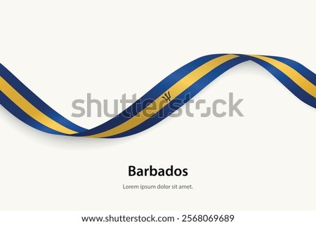 Barbados flag on Waving ribbon. Template for independence day