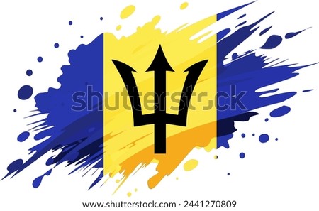 Barbados flag painted with Grunge brush stroke, watercolor flag style.