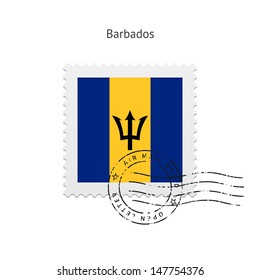 Barbados Flag Postage Stamp on white background. Vector illustration.