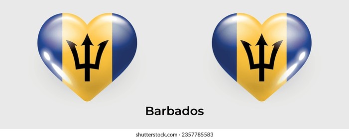 Barbados flag realistic glas heart icon vector illustration