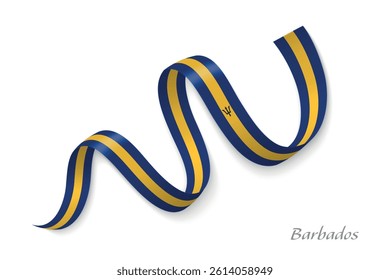 Barbados flag ribbon waving national colors, symbolizing pride, unity and national identity