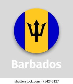 Barbados flag, round icon with shadow isolated vector illustration