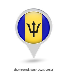 Barbados Flag Round Pin Icon. Vector icon.