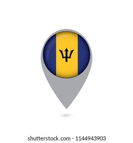 Barbados Flag Round Pin Icon. Vector icon.