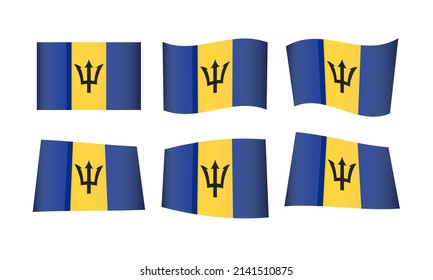 Barbados Flag Set Barbadian Flags National Symbol Banner Icon Vector Stickers Caribbean South Central America Wave Country City State Wavy Realistic Culture Nation Republic Kingdom Every All Flag 3D