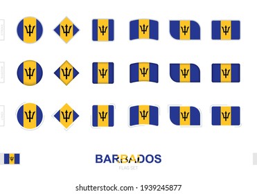 Barbados flag set, simple flags of Barbados with three different effects. Vector illustration.