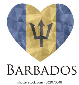 Barbados flag shape heart in geometric rumpled triangular low poly origami style graphic illustration,mosaic polygonal style.Symbol of love to country.Retro or vintage style background.