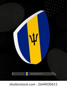 Barbados Flag Shield icon in 3D on Dark Modern Abstract Rugby Background. Perfect for sports events, heritage themes, national celebrations, and patriotic designs.