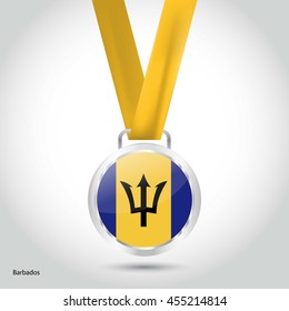 Barbados Flag in Silver Medal. Vector Illustration. RIO Olympic Game silver Medal. Vector Illustration