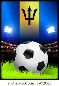 Barbados Flag with Soccer Ball on Stadium Background Original Illustration