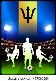 Barbados Flag with Soccer Player on Stadium Background Original Illustration