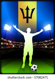 Barbados Flag with Soccer Player on Stadium Background Original Illustration