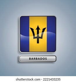 Barbados flag square button vector illustration