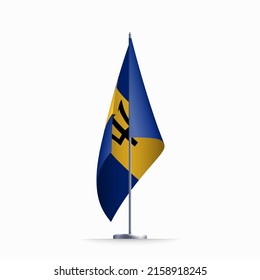 Símbolo del estado de la bandera de Barbados aislado en un cartel nacional de fondo. Tarjeta de saludo Día Nacional de la Independencia de la República de Barbados. Cartel de ilustración con bandera de estado realista.