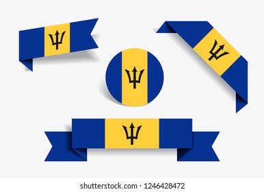 Barbados flag stickers and labels set. Vector illustration.