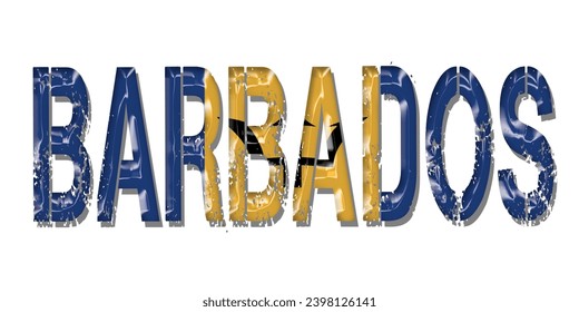 Letra de texto de la bandera de Barbados, fondo colorido de la bandera de Barbados 3D, ilustración vectorial de la bandera de Barbados