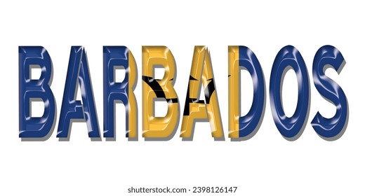 Letra de texto de la bandera de Barbados, fondo colorido de la bandera de Barbados 3D, ilustración vectorial de la bandera de Barbados