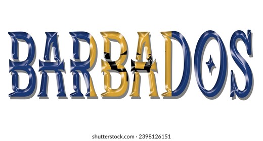 Barbados-Fahnentext, 3D-Barbados-Flagge, bunter Hintergrund, Barbados-Flagge, Vektorgrafik