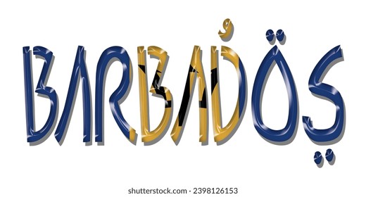 Barbados-Fahnentext, 3D-Barbados-Flagge, bunter Hintergrund, Barbados-Flagge, Vektorgrafik