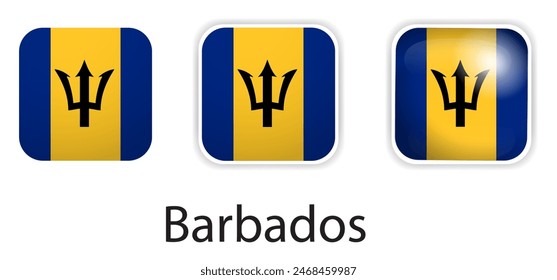 Iconos vectoriales de la bandera de Barbados establecidos en forma de cuadrado redondeado