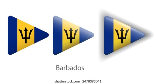 Iconos vectoriales de la bandera de Barbados establecidos en forma de triángulo redondeado